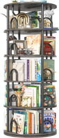 Aheaplus 5 Tier Rotating Bookshelf Tower, 360 Display Spinning Bookcase, Revolving Round Book Shelf Narrow Swivel Bookshelf, Vertical Turning Corner Book Organizer for Small Space, Black Oak