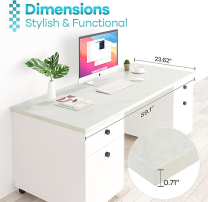 Kaboon Universal Tabletop 59.1"x23.62", Solid One-Piece Melamine Table Top, Double Desk L-Desk DIY, Home and Office Countertop, Sea Salt/White