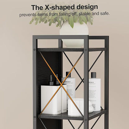 Homhedy 5 Tier Bookshelf Bookcase, Tall Narrow Bookshelf for Small Space, Metal Storage Shelves with Back Panel, for Home Office, Living Room, Kitchen, Bedroom, Industrial Style, Black
