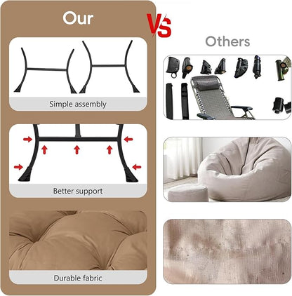 Lazy Chair with Folding Ottoman Modern Large Accent Chair,Contemporary Lounge Leisure Sofa Chair with Armrests Upholstered Sofa Armchair Reading Chair for Bedroom,Dorm & Office(Khaki-f)