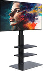 FITUEYES Swivel Floor TV Stand with Mount for TVs 37 43 50 55 60 65 70 75 Inch LCD LED Flat/Curved Screens Universal Swivel Televisions TV Mount Stand for Bedroom Living Room Black Tempered Glass Base