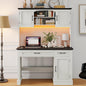 Farmhouse 47" Executive Desk with Hutch, 2 Drawers and LED Light, Computer Desk with Storage Cabinet and Charging Station,Workstation for Home Office and Study.