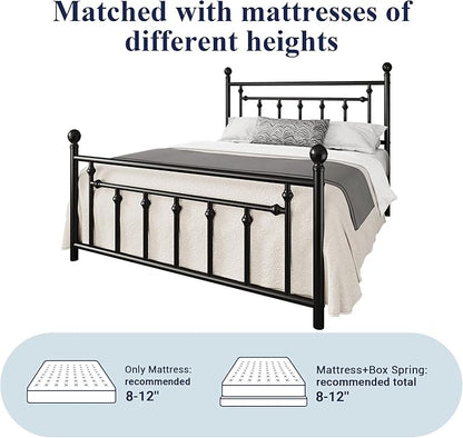 Allewie 14 Inch Queen Size Metal Platform Bed Frame with Victorian Vintage Headboard and Footboard/Mattress Foundation/Under Bed Storage/No Box Spring Needed/Easy Assembly/Noise Free/Black