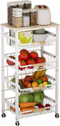 5-Tier Pull-Out Kitchen Storage Cart on Wheels, Fruit Basket, Bedroom Kitchen Organizer, White, 17x11.9x33.66 inches
