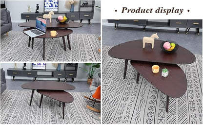 FIRMINANA Small Oval Coffee Table for Living Room,Mango Tabletop Mid Century Modern Coffee Table,Espresso,18.9" D x 33.47" W x 15.75" H