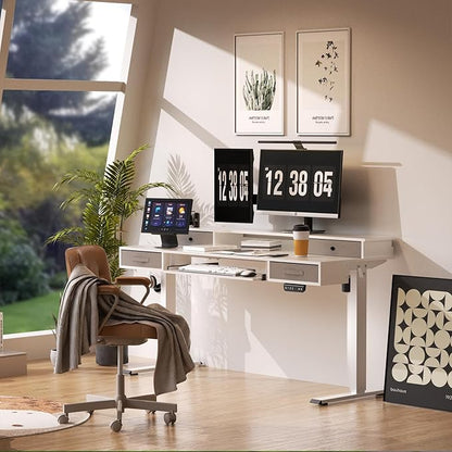 Electric Standing Desk, 55" Standing Desk Adjustable Height, Multifunctional Standing Table with 4 Drawers, Ergonomic Adjustable Standing Desk with Keyboard Tray, Snow White
