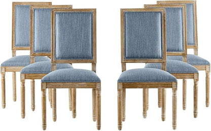 Merax Upholstered Solid Wood Dining Chairs Set of 6, French Country Style Accent Side Seating Furniture for Kitchen, Living Room, Cushioned Back, Slate Blue