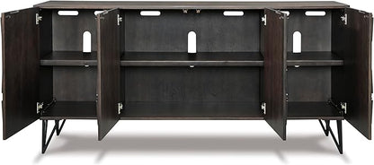 Signature Design by Ashley Chasinfield Urban Geometric Design TV Stand Fits TVs up to 70", 4 Cabinet Doors and 3 Adjustable Storage Shelves, Dark Brown