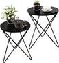 HLR Modern Round Side Table Set of 2, End Table with Marble Effect Top and Gold Metal Frame, Small Side Table for Living Room, Bedroom, Sofa and Couch, Black Legs, Black Glass top