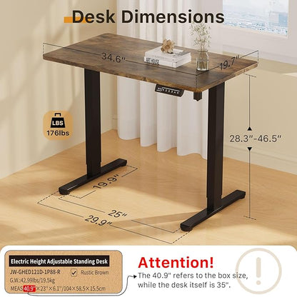 JOY worker Small Electric Standing Desk, 35" x 20" Whole Piece Height Adjustable Desk with Memory Controller, Grey Sit to Stand Desk Workstation for Home Office, Rustic