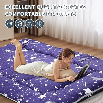 Japanese Floor Mattress,4" Thicken Japanese Floor Sleeping Pad Foldable,Futon Mattress Suitable for Camping and Guest Room (Blue, Full (80" X 47"))