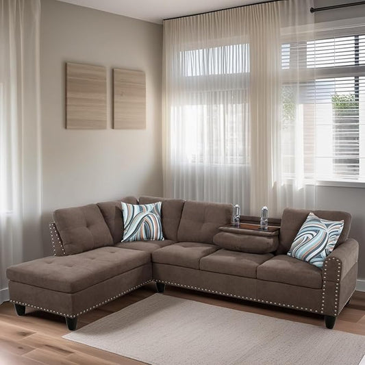 L-Shaped Sectional Sofa, Modern Sectional Couches Home Sofas for Living Room with Movable Chaise, Modular Living Room Sets Furniture for Apartment Bedroom & Office, Brown