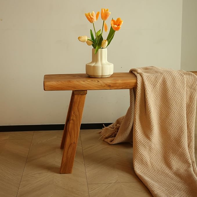 47.2in Wood Bench Indoor – Rustic Farmhouse Entryway Bench, Skinny Bench Design, Made of Extra-Thick Solid Wood, Perfect for Dining Room, Hallway, or End of Bed