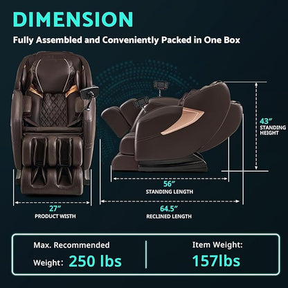 Massage Chair, Zero Gravity Full Body Massage Chair Extra Large Shiatsu Recliner w/ 14 Massage Points, Lumbar & Calf Heating, 20 Auto Modes, Air Compression, Bluetooth Speaker, Touch Screen Controller