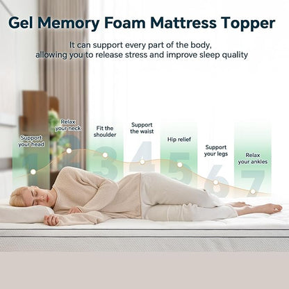 4 Inch Memory Foam Mattress Topper Full Size - Dual Layer 3 Inch Cooling Gel Memory Pad and 1 Inch Pillow Top Mattress Cover for Back Pain - 54" x 75" x 4"