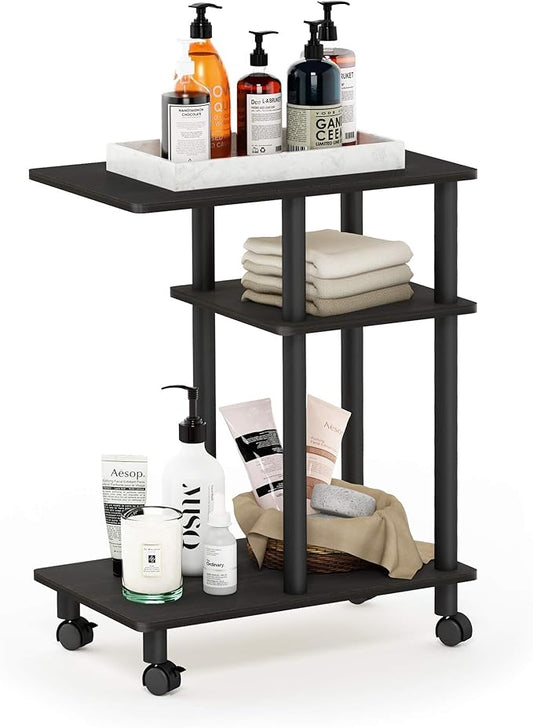 Furinno Turn-N-Tube C Shaped Side Table With Casters, Espresso/Black