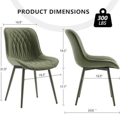 YOUNIKE Dining Chairs Set of 2 with High Backs Mid Century Modern Kitchen & Dining Room Chairs Faux Leather Upholstered Wide Accent Chair Comfortable Padded Living Wating Room Chair Olive Green