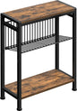 Small Side Table for Small Space, 3-Tier Narrow End Table with Magazine Holder,Slim Nightstand, Skinny Snack Couch Table in Living Room, Bedroom Study and Balcony (Rustic Brown &Black)
