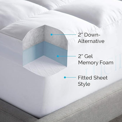 LUCID 4 Inch Down Alternative and Gel Memory Foam Mattress Topper - Three Toppers In One - Cal King