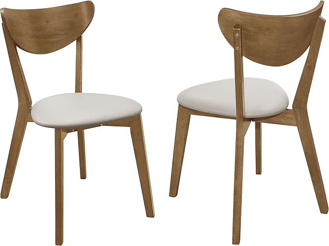 Coaster Home Furnishings Kersey Mid Century Modern Set of 2 Wood Dining Side Chairs Curved Back Padded Tan Faux Leather Polyurethane Upholstered Seat Cushion Chestnut Brown 103062