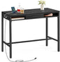 VASAGLE Bar Table with Power Outlets, 39.4 Inches Long Bar Height Pub Table, Rectangular High Top, with Movable Drawer, 2 Hooks, Narrow Storage for Kitchen, Dining, Entryway, Ebony Black