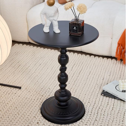 Chic Vintage Round Side Table with Elegant Roman Columns - Sturdy Metal Construction, Perfect for Coffee, End, Tea, or Leisure Use in Living Room or Bedroom Decor (Black 1 Pack)