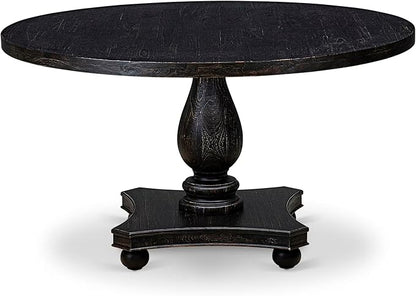 I52-11-TP Wooden Breakfast Table with Acacia Wood Round Tabletop and Stylish Pedestal Base - Sand Blasted Black Finish