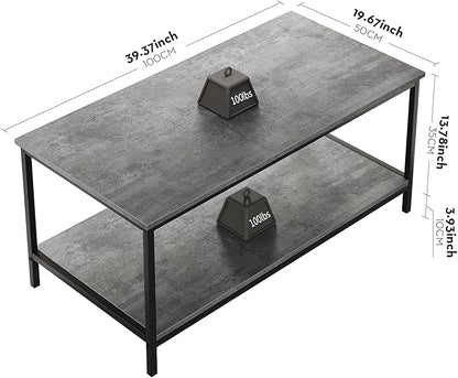 SAYGOER Coffee Table with Storage 2-Tier Industrial Center Table for Living Room, Rectangle Wood Table for Small Spaces Apartment Home Office, Concrete Gray