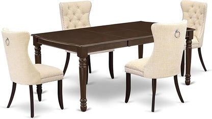 East West Furniture DODA5-MAH-32 5 Piece Kitchen Table Set Consists of a Rectangle Dining Table with Butterfly Leaf and 4 Polyester Fabric Padded Chairs, 42x78 Inch, Mahogany