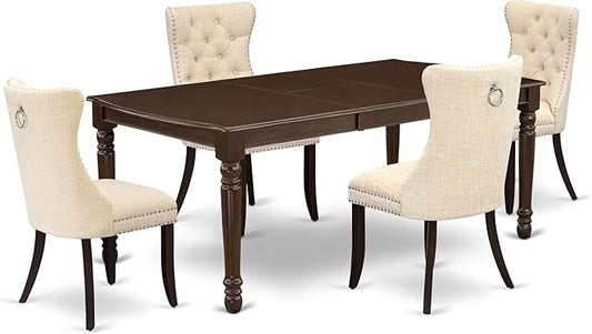 East West Furniture DODA5-MAH-32 5 Piece Kitchen Table Set Consists of a Rectangle Dining Table with Butterfly Leaf and 4 Polyester Fabric Padded Chairs, 42x78 Inch, Mahogany