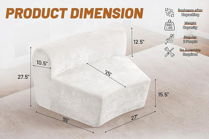 Homguava Modular Sectional Sofa, Memory Foam Couch Single Sofa Chair with Deep Seat, Modern Upholstered Sofa Couches for Living Room Apartment Office, No Assembly Required, Beige