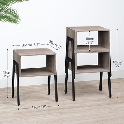 HOOBRO Nightstands Set of 2, Stackable End Table, Side Table, Bedside Tables with Open Storage Shelf, for Bedroom, Living Room, Greige and Black BG38BZP201