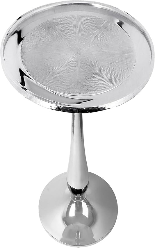 CLEENTABLE Farmhouse Pedestal Round End Table - End Table for Indoor Use - Modern Lightweight Metal Accent Side Table for Small Spaces, Nightstand, Bedroom, Living Room, Office, Balcony 21"(Silver)