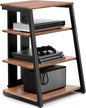 FITUEYES Design 4-Tier AV Media Stand Corner Shelf for Record Player Wooden Stereo Cabinet Audio Rack Tower with Height Adjustable Wooden Shelves for ps4 (Walnut)