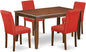 East West Furniture DUAB5-MAH-72 5 Piece Dinette Set for 4 Includes a Rectangle Dining Table and 4 Firebrick Red Faux Leather Parson Dining Room Chairs, 36x60 Inch, Mahogany