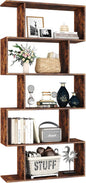 Yusong Bookshelf 5-Tier, Geometric Bookcase S Shaped Book Shelves for Bedroom, Modern Industrial Wood Decorative Display Shelf Book Case for Home Office, Rustic Brown