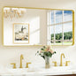 Keonjinn Gold Bathroom Mirrors for Over Sink 48” x 24” Large Brushed Brass Metal Framed Wall Mirror, Rounded Rectangle Bathroom Vanity Mirror, HD Tempered Glass Full Body Mirror(Horizontal/Vertical)