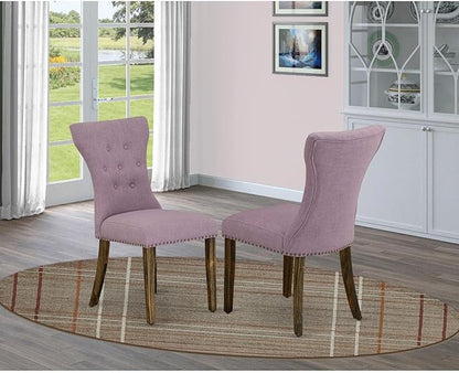 East West Furniture GAP7T40 Gallatin Parson Kitchen Chairs - Button Tufted Nailhead Trim Dahlia Linen Fabric Padded Dining Chairs, Set of 2, Jacobean