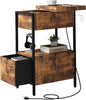 SOOWERY End Table with Charging Station, Narrow Side Table with Flip Top Cabinet and Fabric Drawer, Nightstand Bedside Tables for Small Spaces, Bedroom, Living Room, Rustic Brown