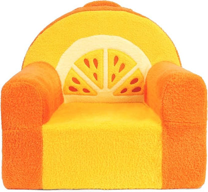 Toddler Chair, Comfy Foam Kids Couch with Soft Velvet Cover, Toddler Couch with Cute Orange Design for Gaming and Studying, Kids Sofa for Boys and Girls