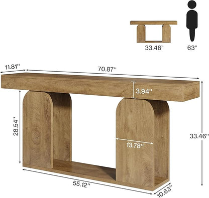 Tribesigns 70.9-Inch Extra Long Sofa Table, Farmhouse Console Tables with Wood Frame and Storage Shelf, 2-Tier Wood Table Behind Couch for Living Room, Hallway, Foyer, Light Brown