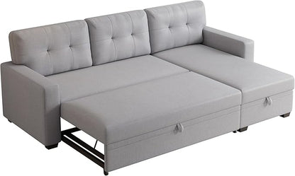 Ball & Cast L-Shape Convertible Sectional Sleeper Sofa Bed 4 in 1 Pull Out Couch with Reversible Storage Chaise & Removable Back Cushions,Sleeper Corner Couch Pull Out Sofa Bed for Living Room,Office