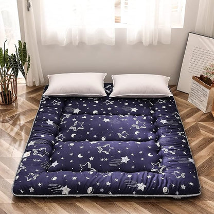 Navy Star Futon Mattress Japanese Floor Mattress Tatami Floor Mat Foldable Bed Portable Camping Mattress Kids Sleeping Pad Floor Lounger Couch Bed Queen Size