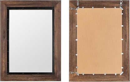 YOSHOOT Rustic Wooden Framed Wall Mirror, Natural Wood and Iron Bathroom Vanity Mirror for Farmhouse Decor, Vertical or Horizontal Hanging, 53" x 28", Brown