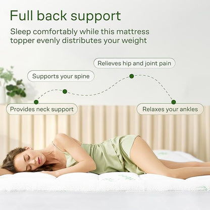Ultra Soft Queen Size Mattress Topper - Viscose Made from Bamboo Pillow Top Mattress Pad for Back Pain Relief - Naturally Cooling for Hot Sleepers, Green