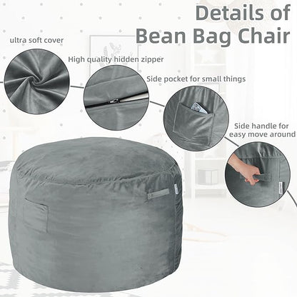 HABUTWAY Bean Bag Chair 3Ft Luxurious Velvet Ultra Soft Fur with High Rebound Memory Foam Bean Bag Chairs for Adults Plush Lazy Sofa with Fluffy Sponge 3' (Light Grey)