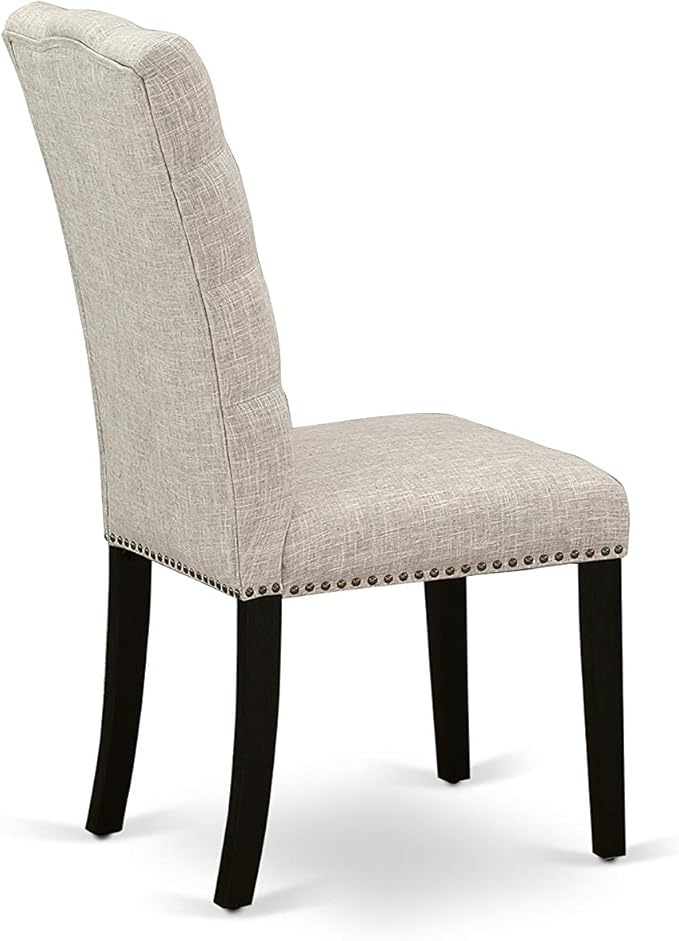 East West Furniture X627EL635-9 9 Piece Dining Room Table Set Includes a Rectangle Dining Table with X-Legs and 8 Doeskin Linen Fabric Upholstered Parson Chairs, 40x72 Inch, Multi-Color