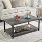 EXCEFUR Coffee Table with Storage Shelf, Rustic Wood and Metal Cocktail Table for Living Room, Grey