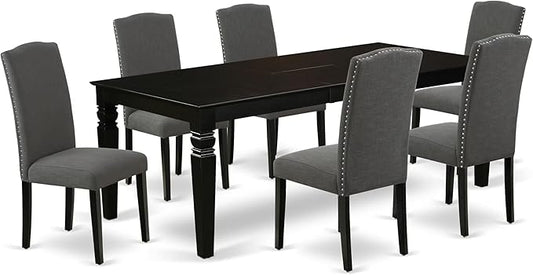 East West Furniture LGEN7-BLK-20 7 Piece Kitchen Table Set Consist of a Rectangle Dining Table with Butterfly Leaf and 6 Dark Gotham Linen Fabric Parson Chairs, 42x84 Inch, Black