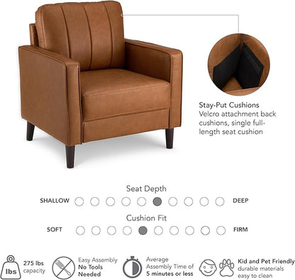 Bush Home 32-inch Accent Chair, Living Room Furniture, Max Collection, Buffed Camel Vegan Leather